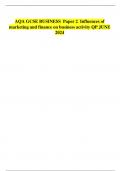 AQA GCSE BUSINESS Paper 2 Influences of  marketing and finance on business activity QP JUNE  2024