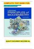 COMPLETE TEST BANK FOR:  LEHNINGER PRINCIPLES OF BIOCHEMISTRY SEVENTH EDITION BY DAVID L. NELSON (AUTHOR) LATEST UPDATE 