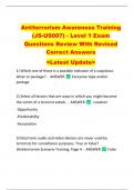 Antiterrorism Awareness Training  (JS-US007) - Level 1 Exam  Questions Review With Revised  Correct Answers   <Latest Update>