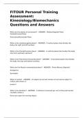 FITOUR Personal Training Assessment: Kinesiology/Biomechanics Questions and Answers 