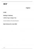 ocr GCSE Biology A Gateway Paper 3 Mark Scheme June 2024:J247/03 Higher Tier