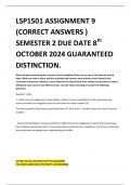 LSP1501 ASSIGNMENT 9 (CORRECT ANSWERS ) SEMESTER 2 DUE DATE 8th OCTOBER 2024 GUARANTEED DISTINCTION.