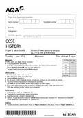 AQA GCSE History8145 2A B question paper History  4June 2024