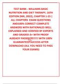 TEST BANK - WILLIAMS BASIC NUTRITION AND DIET THERAPY, 16TH EDITION (NIX, 2022), CHAPTER 1-23 | ALL CHAPTERS  EXAM QUESTIONS AND100% CORRECT COMPLETE ANSWERS WITH RATIONALES WELL EXPLAINED AND VERIFIED BY EXPERTS AND GRADED A+ WITH PROOF ALREADY PASSED!!!