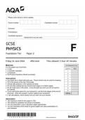 AQA GCSE Triple Science8463 2F question paper Physics  14June 2024