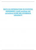 MATH 215 INTRODUCTION TO STATISTICS  ASSIGNMENT 4 (with workings and  corrections) SCORE 98% ATHABASCA  UNIVERSITY