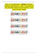 AQA AS GEOGRAPHY 7036/2 PAPER 2  HUMAN GEOGRAPHY AND  GEOGRAPHY FIELDWORK INVESTIGATION MAY 2024 QUESTIONS PAPER