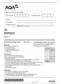 AQA AS LEVEL PHYSICS PAPER 2 MAY 2024 QUESTION PAPER( 7407-2)