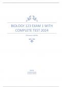 BIOLOGY 123 EXAM 1 WITH COMPLETE SOLUTION