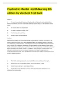 VIDEBECK  PSYCHIATRIC TESTBANK  - MENTAL HEALTH NURSING 8TH EDITION(ALL CHAPTERS COVERED)