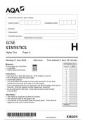 AQA GCSE Statistics 8382 2H question paper Statistics  17June 2024