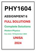 PHY1604 Assignment 6 Complete Solutions UNISA 2024 Due date 19 September 2024 Modern Physics 