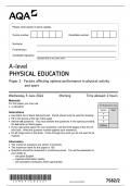 AQA A LEVEL PHYSICAL EDUCATION Paper 2  QUESTION PAPER 2024 (7582-2)Factors affecting optimal performance in physical activity