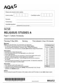 AQA GCSE Religious Studies 8062 12 question paper ReligiousStudies  9May 2024