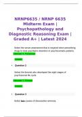 NRNP6635 / NRNP 6635 Midterm Exam |Psychopathology and Diagnostic Reasoning Exam | Graded A+ | Latest 2024