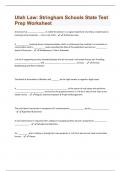 Utah Law: Stringham Schools State Test Prep Worksheet   (Graded A+ actual test)