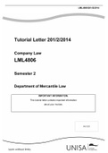 Tutorial Letter 201/2/2014  Company Law LML4806  Semester 2