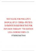 TEST BANK FOR PHILLIPS’S MANUAL OF I.V. THERA- PEUTICS: EVIDENCE-BASED PRACTICE FOR INFUSION THERAPY 7TH EDITION LISA GORSKI ISBN