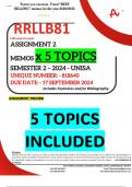 RRLLB81 ASSIGNMENT 2 MEMOS - X 5 TOPICS INCLUDED - SEMESTER 2 - 2024 - UNISA - DUE : 17 SEPTEMBER 2024 - UNIQUE NUMBER:- 818640 ( FULLY REFERENCED RESEARCH REPORTS WITH FOOTNOTES- DISTINCTION GUARANTEED)