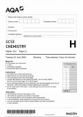  AQA GCSE CHEMISTRY HIGHER TIER PAPER 2 2024 (8462/2H)