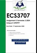 ECS3707 Assignment 3 (QUALITY ANSWERS) Semester 2 2024