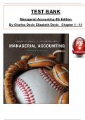 Test Bank for Managerial Accounting 4th Edition By Charles Davis & Elizabeth Davis, ISBN: 9781119577669, All 13 Chapters Covered, Verified Latest Edition