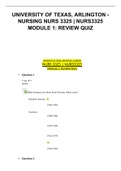 UNIVERSITY OF TEXAS, ARLINGTON - NURSING NURS 3325 | NURS3325 MODULE 1: REVIEW QUIZ