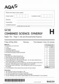 AQA GCSE COMBINED SCIENCE SYNERGY HIGHER TIER PAPER 1 2024 (8465/1H:Life and Environmental Sciences)