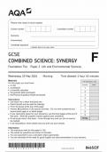 AQA GCSE COMBINED SCIENCE SYNERGY FOUNDATION TIER PAPER 2 2024 (8465/2F:Life and Environmental Sciences)