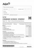 AQA GCSE COMBINED SCIENCE SYNERGY HIGHER TIER PAPER 2 2024 (8465/2H:Life and Environmental Sciences)