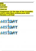 AQA  A-level HISTORY 7042/1A Component 1A The Age of the Crusades, c1071–1204 Mark scheme June 2024 Version: 1.0 Final