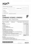 AQA GCSE COMBINED SCIENCE SYNERGY FOUNDATION TIER PAPER 3 2024 (8465/3F:Physical Sciences)