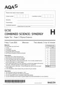 AQA GCSE COMBINED SCIENCE SYNERGY HIGHER TIER PAPER 3 2024 (8465/3H:Physical Sciences)