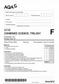 AQA GCSE COMBINED SCIENCE TRILOGY FOUNDATION TIER BIOLOGY PAPER 1F 2024 (8464/B/1F)