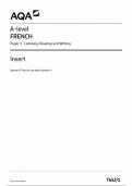 AQA A LEVEL FRENCH PAPER 1 INSERT 2024 (7652/1 : Listening ,Reading and Writing )