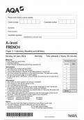 AQA A LEVEL FRENCH PAPER 1 QUESTION PAPER 2024 (7652/1 : Listening ,Reading and Writing )