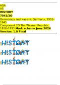 AQA  AS HISTORY 7041/2O Democracy and Nazism: Germany, 1918–1945 Component 2O The Weimar Republic, 1918–1933 Mark scheme June 2024 Version: 1.0 Final