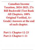 Test Bank For Canadian Income Taxation (2024-2025) 27th Edition By Bill Buckwold (All Chapters, 100% Original Verified, A+ Grade) 