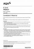 AQA A LEVEL FRENCH PAPER 3 Candidate's Material 2024 (7652/3T/3V : Speaking)