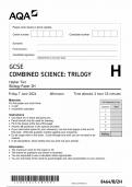 AQA GCSE COMBINED SCIENCE TRILOGY HIGHER TIER BIOLOGY PAPER 2H 2024 (8464/B/2H)