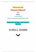 Official Summer 2024 Pearson Edexcel GCSE 1FR0/1H In French (1FR0) Paper 1H Listening and understanding in French Merged Question Paper + Mark Scheme + Recording