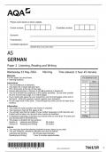 AQA AS GERMAN 7661/1R Paper 1 Listening, Reading and Writing May 2024  Questions Paper