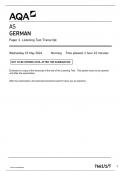 AQA AS GERMAN 7661/1/T Paper 1 Listening Test Transcript May 2024