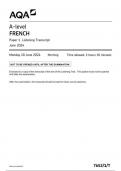 AQA French 7652 paper 1 T TRAN French A 10June 2024