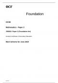 ocr GCSE Mathematics J560/02: Paper 2 (Foundation tier) MARK SCHEME for June 2024