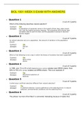 BIOL 1001 WEEK 5 EXAM WITH ANSWERS