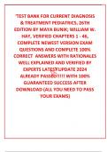 ‘TEST BANK FOR CURRENT DIAGNOSIS & TREATMENT PEDIATRICS, 26TH EDITION BY MAYA BUNIK; WILLIAM W. HAY, VERIFIED CHAPTERS 1 - 46, COMPLETE NEWEST VERSION EXAM QUESTIONS AND COMPLETE 100% CORRECT  ANSWERS WITH RATIONALES WELL EXPLAINED AND VERIFIED BY EXPERTS