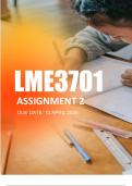 LME3701 Assignment 2 COMPLETE ANSWERS) Semester 2 2024 - DUE 27 September 2024EXAM QUESTIONS AND COMPLETE 100% CORRECT  ANSWERS WITH RATIONALES WELL EXPLAINED AND VERIFIED BY EXPERTS LATEST UPDATE 2024 ALREADY PASSED!!!!! WITH 100% GUARANTEED SUCCESS AFTE