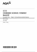 AQA GCSE COMBINED SCIENCE: SYNERGY 8465/2F Foundation Tier Paper 2 Life and Environmental Sciences Mark scheme June 2024 Version: 1.0 Final