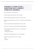  NURSING 172 PREP EXAM 1 QUESTIONS WITH CORRECT COMPLETE ANSWERS.